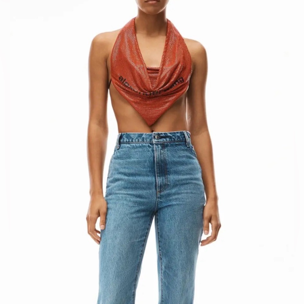 ALEXANDER WANG Cowl Crop Halter Top In Metal Chainmail -No Size/ Care Label-